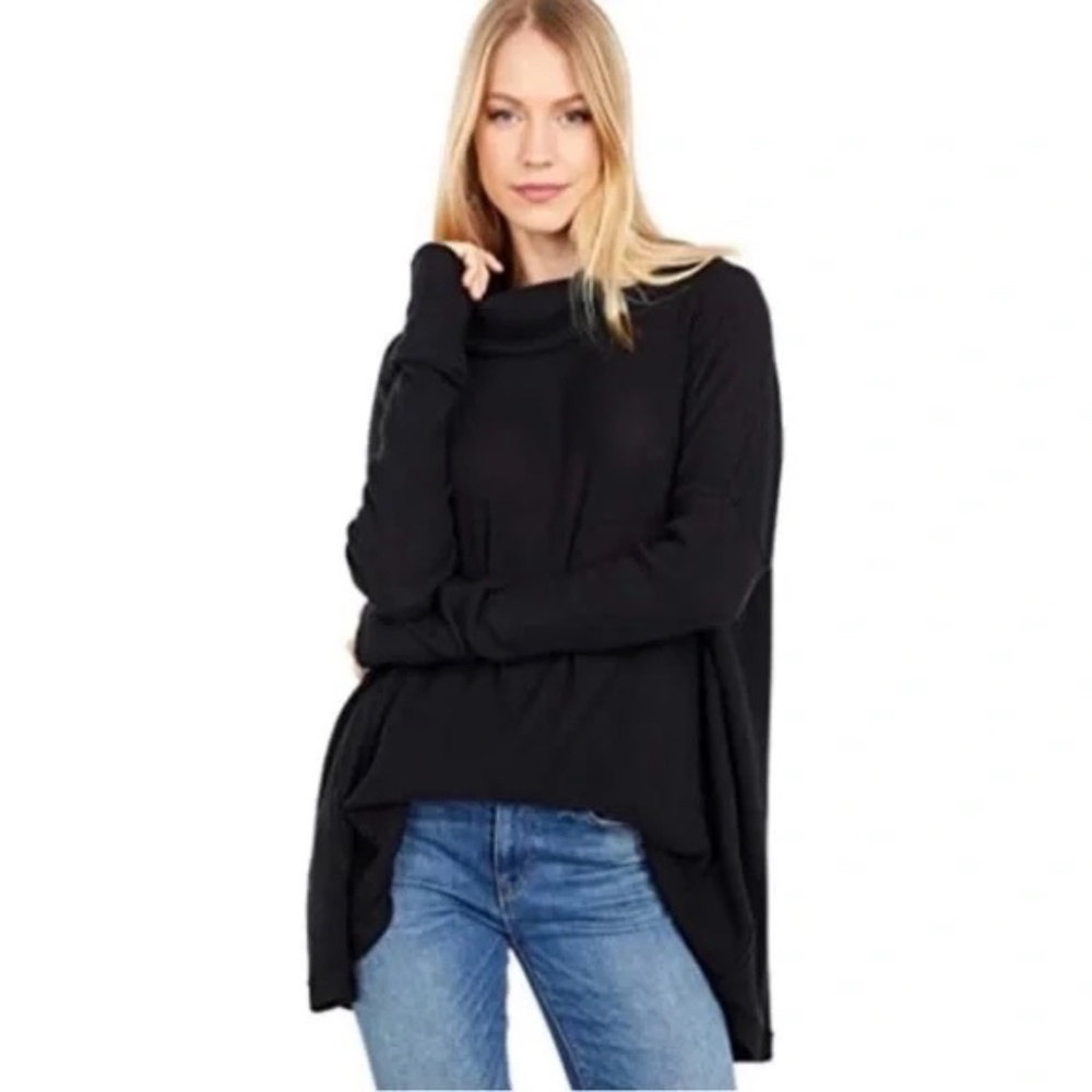 NWT Free People Juicy Long Sleeve Thermal Black Cowl Neck Waffle Knit